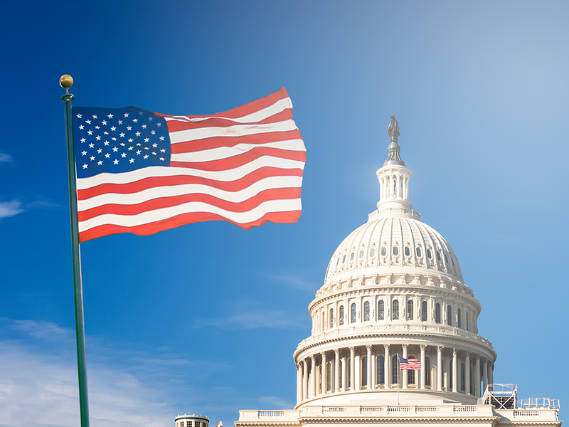 Capitol Hill with American flag