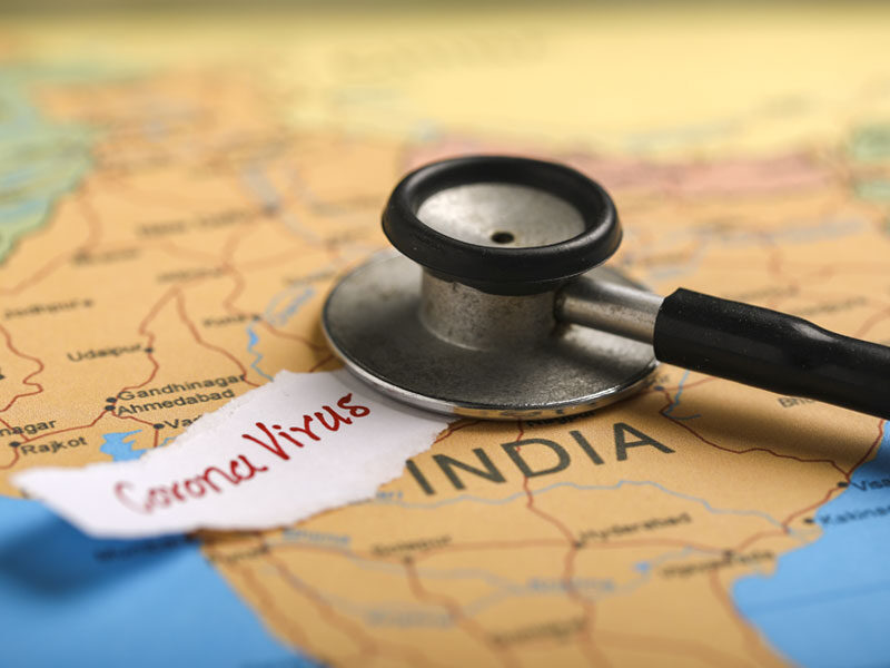 Indian map marked with stethoscope